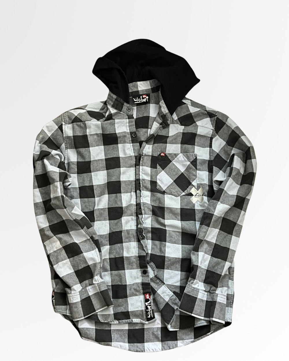 Quiksilver Hooded Buffalo Plaid Flannel Button Down Shirt